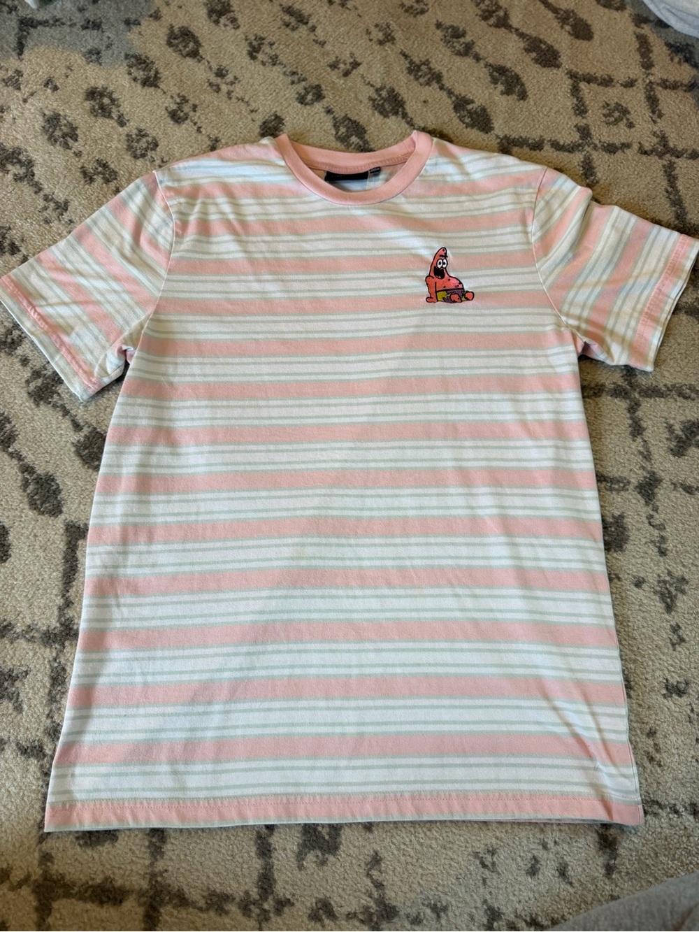 Nickelodeon Patrick Star Striped Tee Small Pink Mint Embroidered SpongeBob Y2K